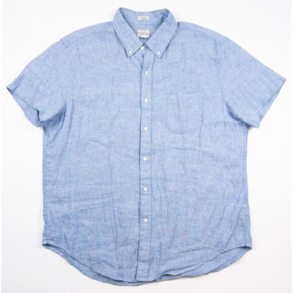J. Crew Irish Linen Shirt Men's XL Classic Fit Baird McNutt Blue Short Sleeve - Picture 2 of 14